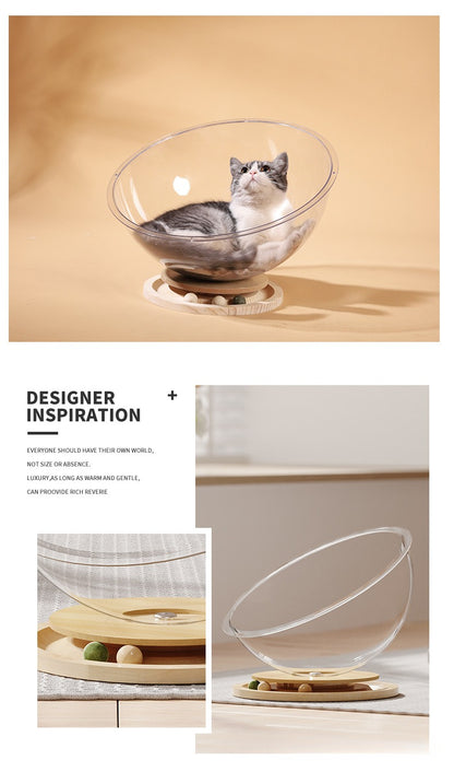Space Capsule Cat Bed with Interactive Turntable and Mint Ball