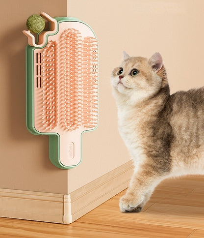 4-in-1 Cat Wall Scratcher with Catnip – Grooming, Massaging, and Teasing Toy