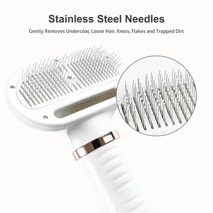 Portable pet grooming tool combining a hair dryer and brush for effortless grooming and drying.